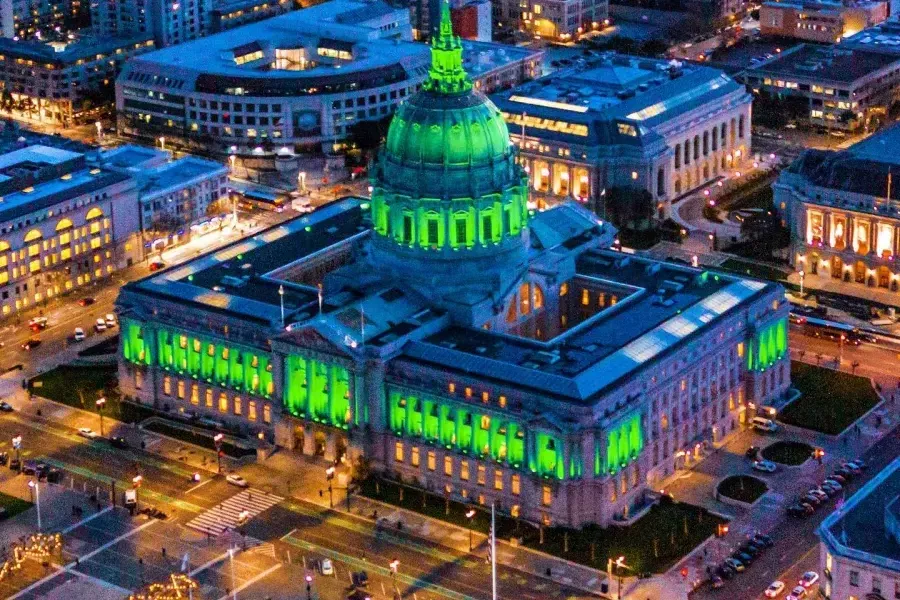 City Hall lit up for St. Patrick's Day